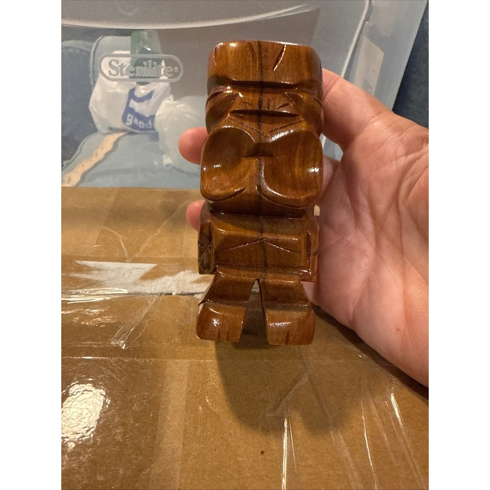 Vintage Hand Carved Wooden Tiki Statue Figure Polynesian Tropical Decor 4.5"